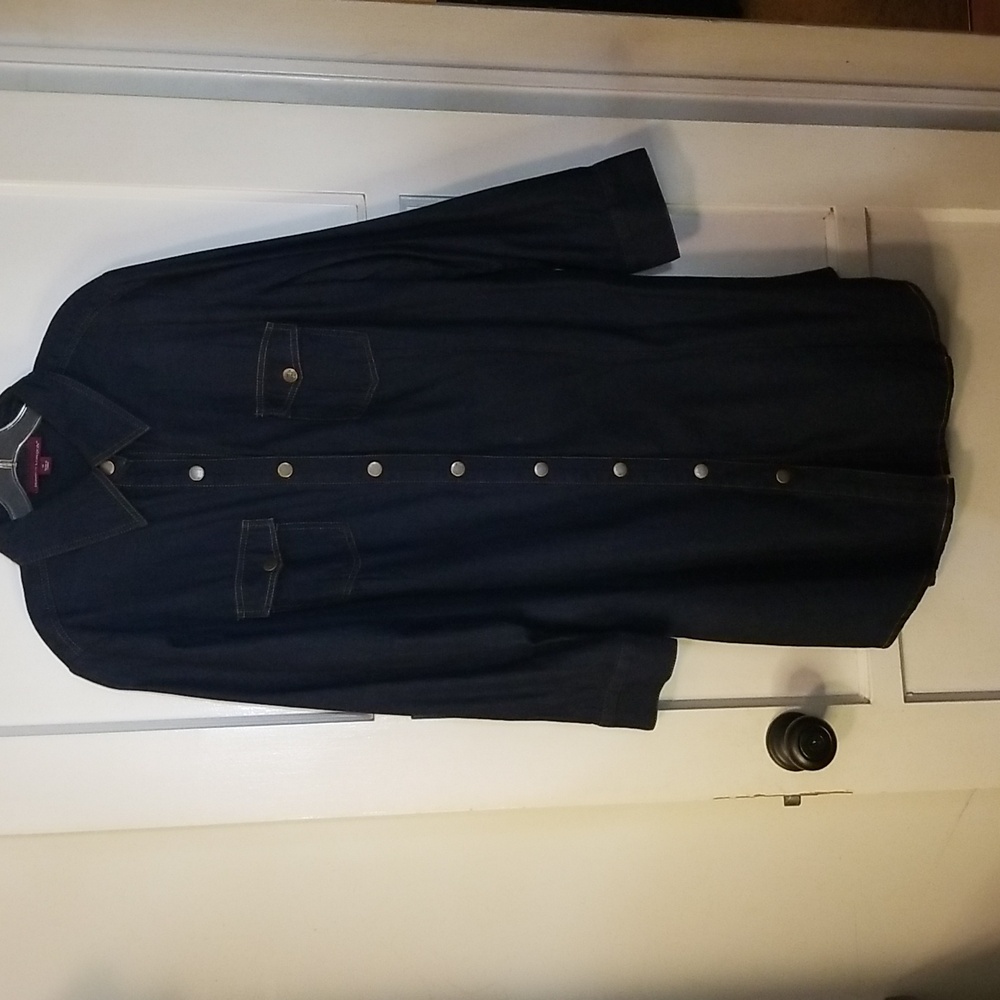 Women's Dark Navy Button-Front Shirt Dress